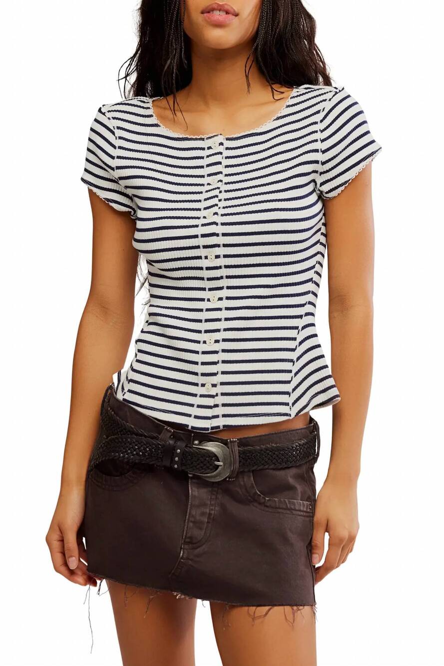 NEW FREE PEOPLE striped most wanted cardigan in navy / white stripe